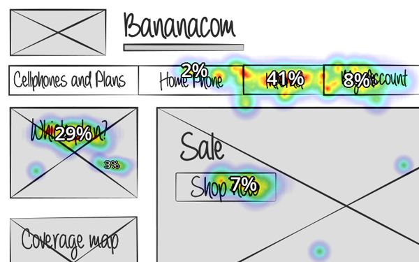 Пример карты кликов теста первого клика, взят в действии с Chalkmark