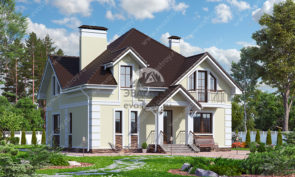 Проект дома 188 м2 с мансардой, балконом и крыльцом - 10-188