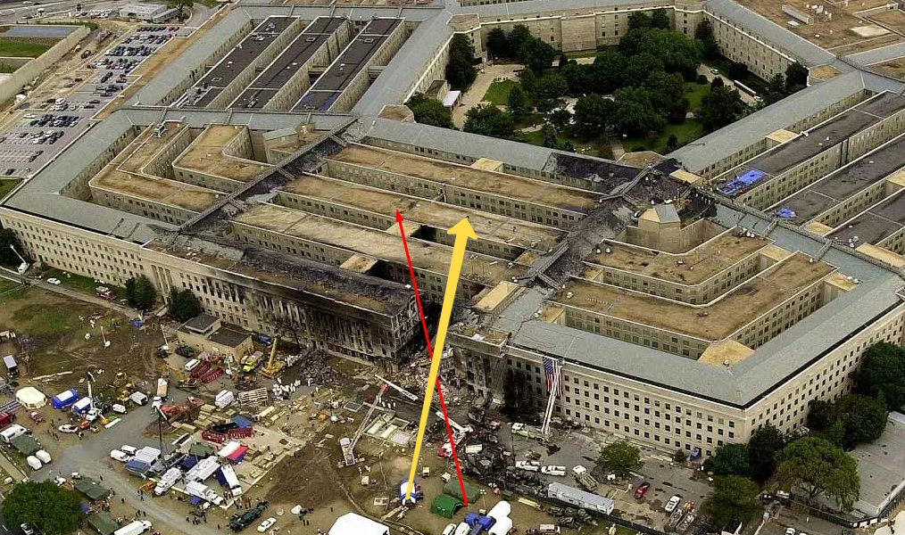 Следы разрушения Пентагона от самолёта. Из открытых источников