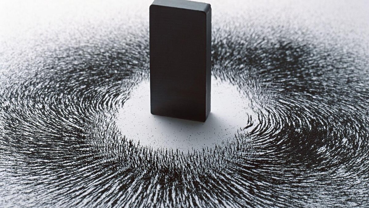 Магнит упорядочивает металлическую стружку (маленькие магнитные стрелки) вдоль силовых линий своего магнитного поля. Источник фото - https://fonwall.ru/chappie