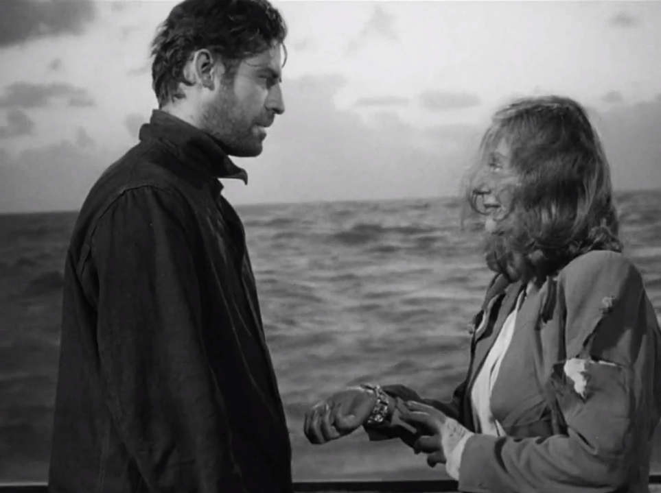 Джон Ходяк в роли Джона Ковака, Таллула Бэнкхэд в роли Кони, кадр из фильма «Спасательная шлюпка», реж. Альфред Хичкок, 1944