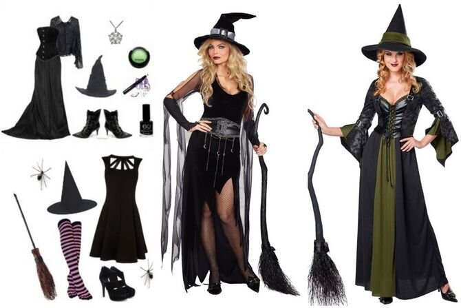 Образ ведьмы на Хэллоуин своими руками с фото - макияж, грим, прическа, шляпа, костюм и метла