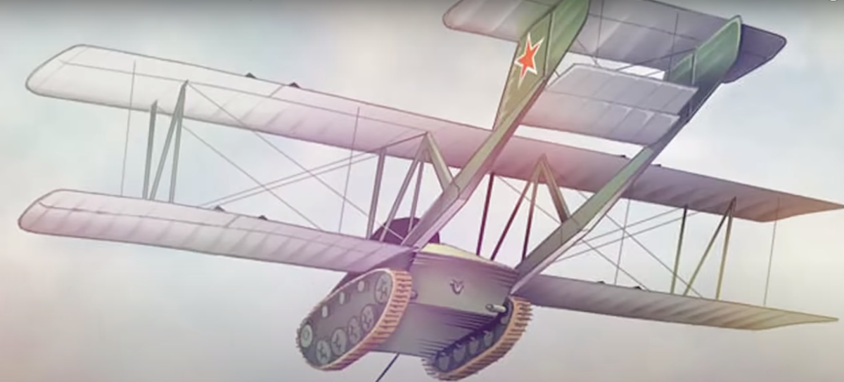 Антонов а 4040 это летательный аппарат гибрид планера и танка созданный конструктором антоновым на базе легкого танка т-60 несмотря на не практичный вид этот аппарат прошел успешные испытания но так и никогда не вышел в масштабное производство причина заключалась в том что чтобы подняться воздух танк должен был сбросить всю амуницию и топлива а это не очень-то резонно.
