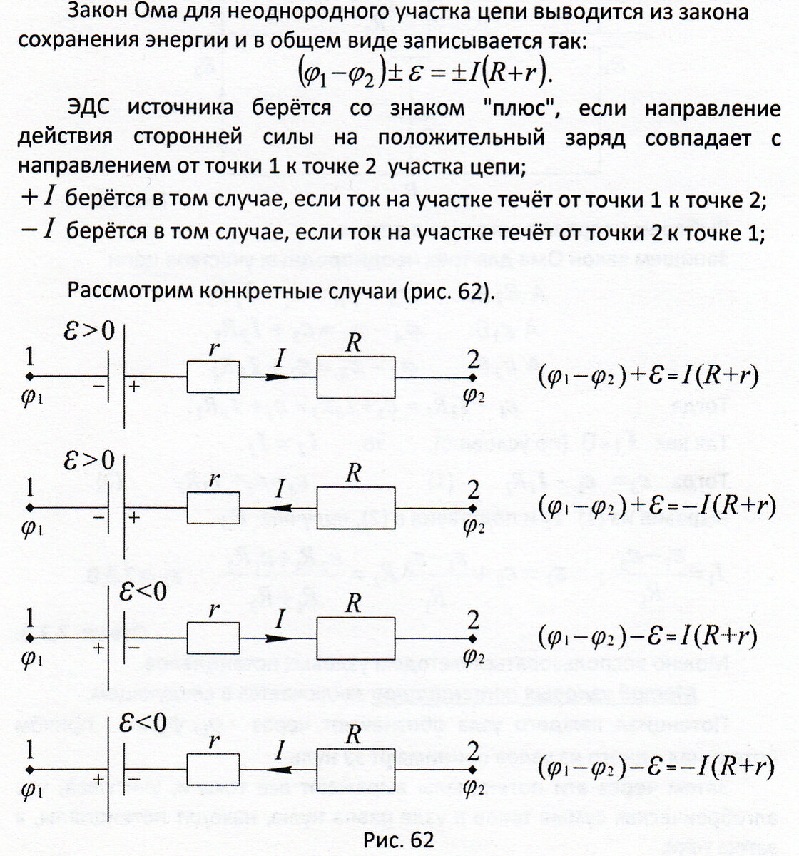 Закон ома для однородного участка цепи схема