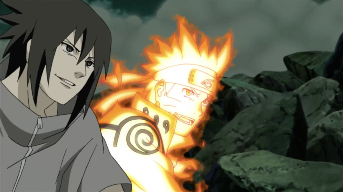 Саске и Наруто во время 4 мировой войны шиноби
