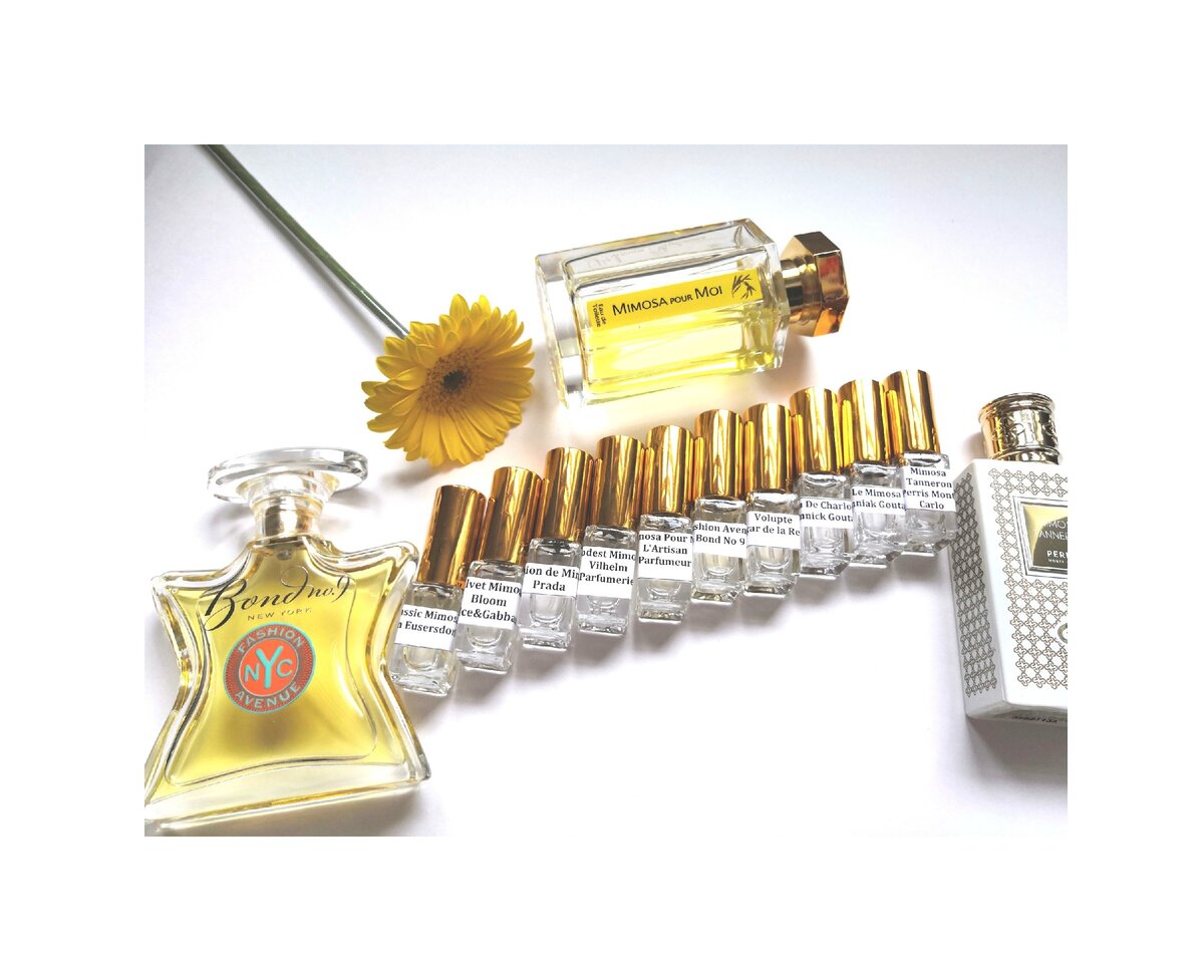 Личное фото автора. На фото представлен сет "Золотая Мимоза" из 10 ароматов, 3 из которых большая редкость, но еще доступны к знакомству на сайте AromOteca.ru  (активные ссылки на сайт в названиях ароматов)