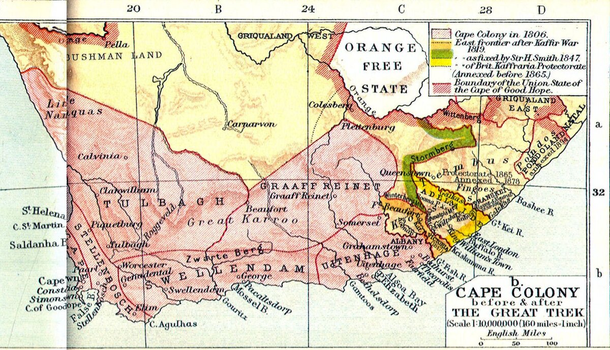 Нидерландская Капская колония (красным цветом) в 1806 году