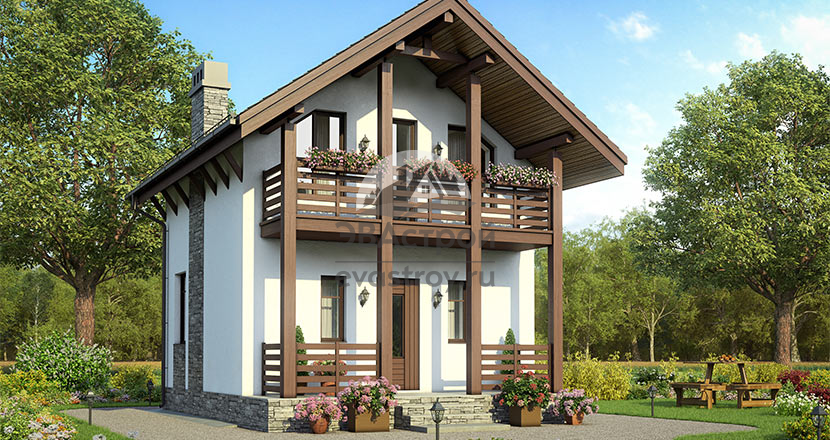 Проект дома 50 м2 с мансардой, балконом и террасой - 65-85