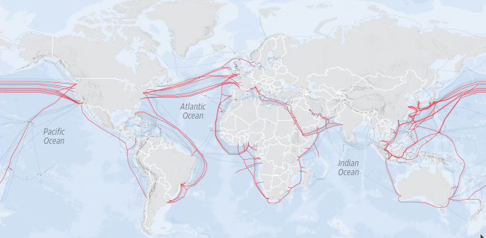 Подводные кабели, в которых Amazon, Google, Meta или Microsoft имеют долю
Источник: TeleGeography