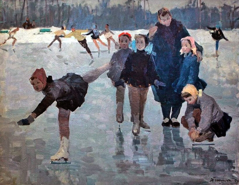 Советская живопись лыжники