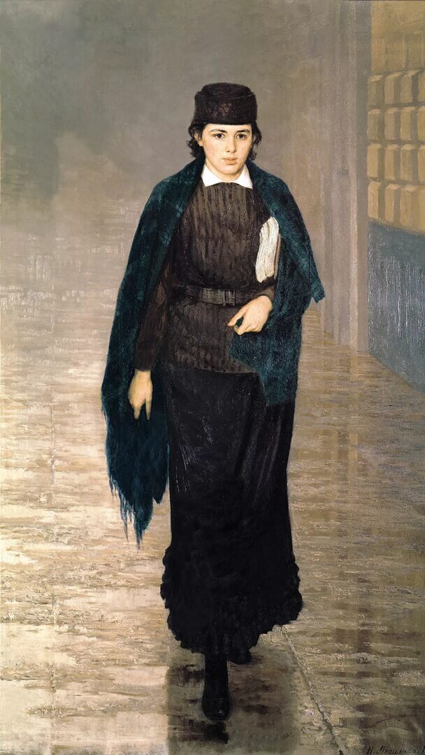 Анна Дитерихс запечатлена Николаем Ярошенко на картине «Курсистка» (1883)

 