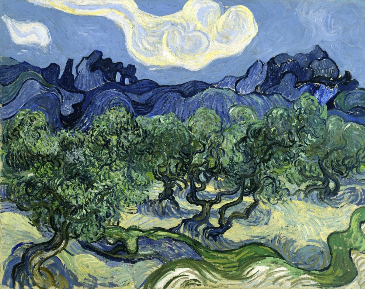 Vincent van Gogh's Olive Trees with the Alpilles in the Background (1889) famous landscape painting. Original from Wikimedia Commons. Digitally enhanced by rawpixel. Источник: rawpixel.com