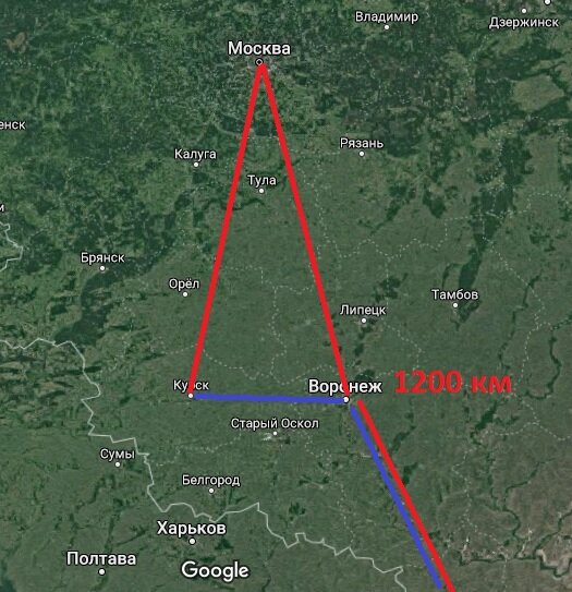 Красная линия, это дополнительный маршрут. Синяя  - дорога поезда.