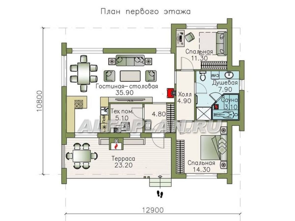 Планировка одноэтажного дома 1014А «Гамма», © Владимир Тарасов
