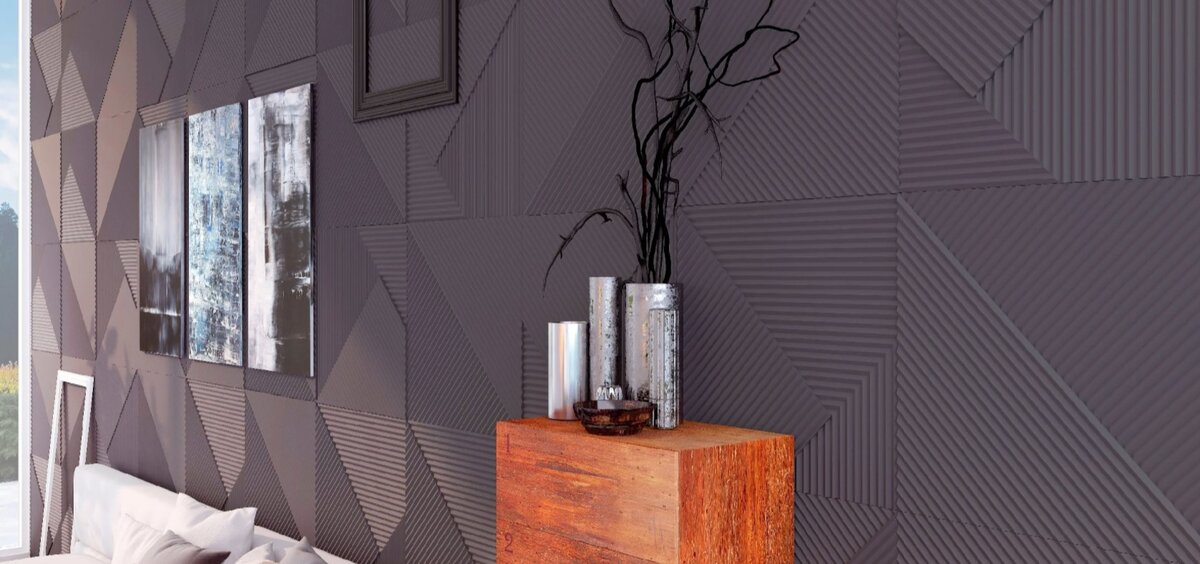 3D панель коллекция FIELDS. По желанию, любую из панелей на стене можно заменить световой панелью, чтобы сделать композицию еще более динамичной, современной и приковывающей взгляд.