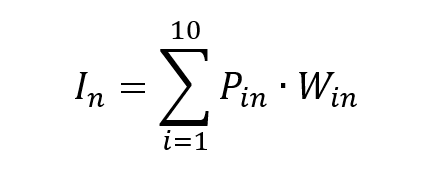 где: In – значение Индекса на n-ый момент расчета;
Pin– средняя цена квадратного метра общей площади, рассчитанная на основании сделок с объектами недвижимости данного Сегмента за предшествующие 4 недели;
Win – вес i-го Сегмента рынка недвижимости в Индексе, определяемый на основании настоящей Методики.