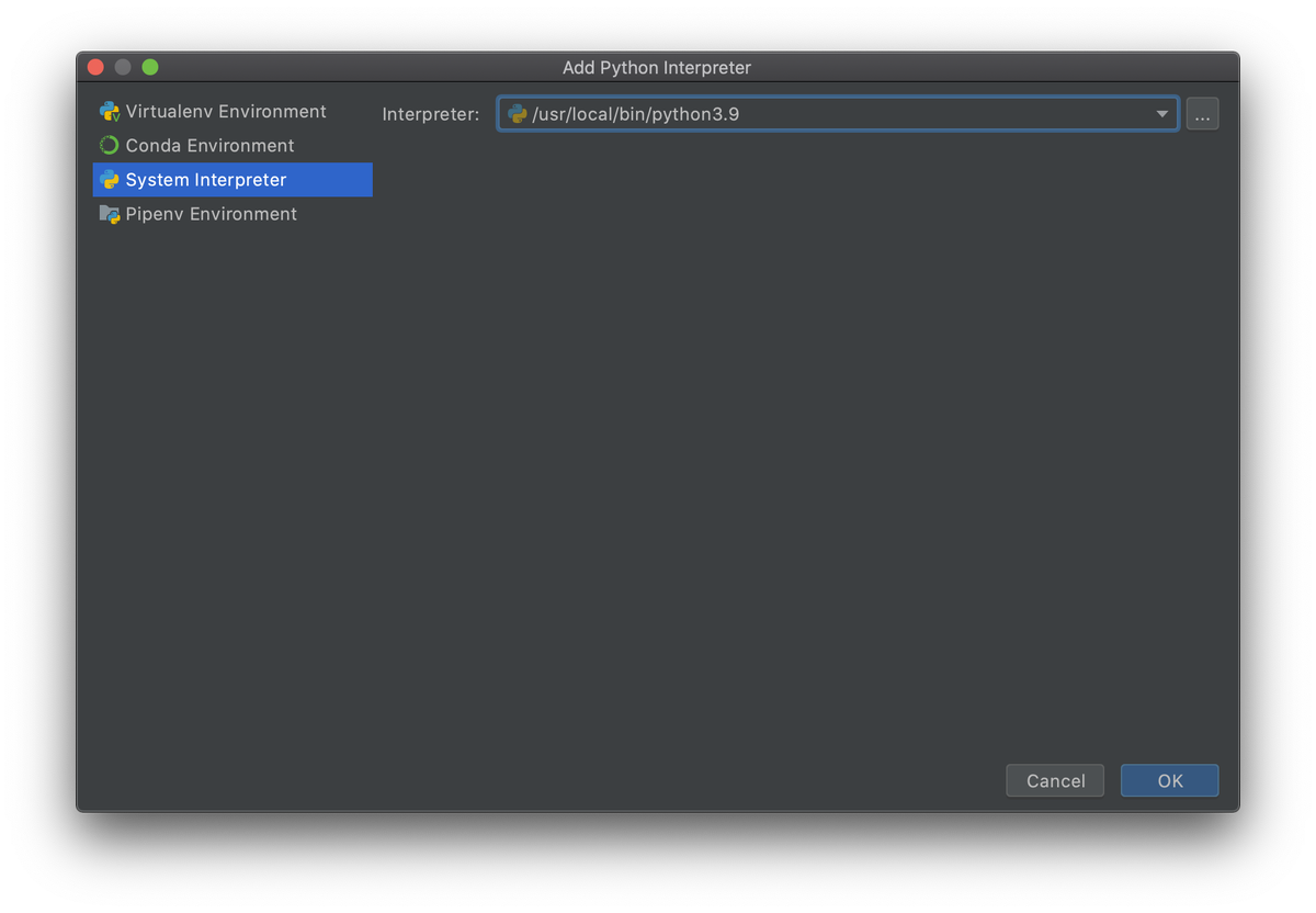 Выбор интерпретатора