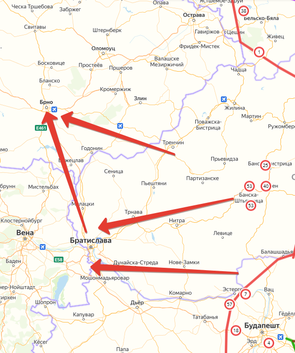 Силовая схема Братислава-Брновской операции. Создано на основе Яндекс-Карт