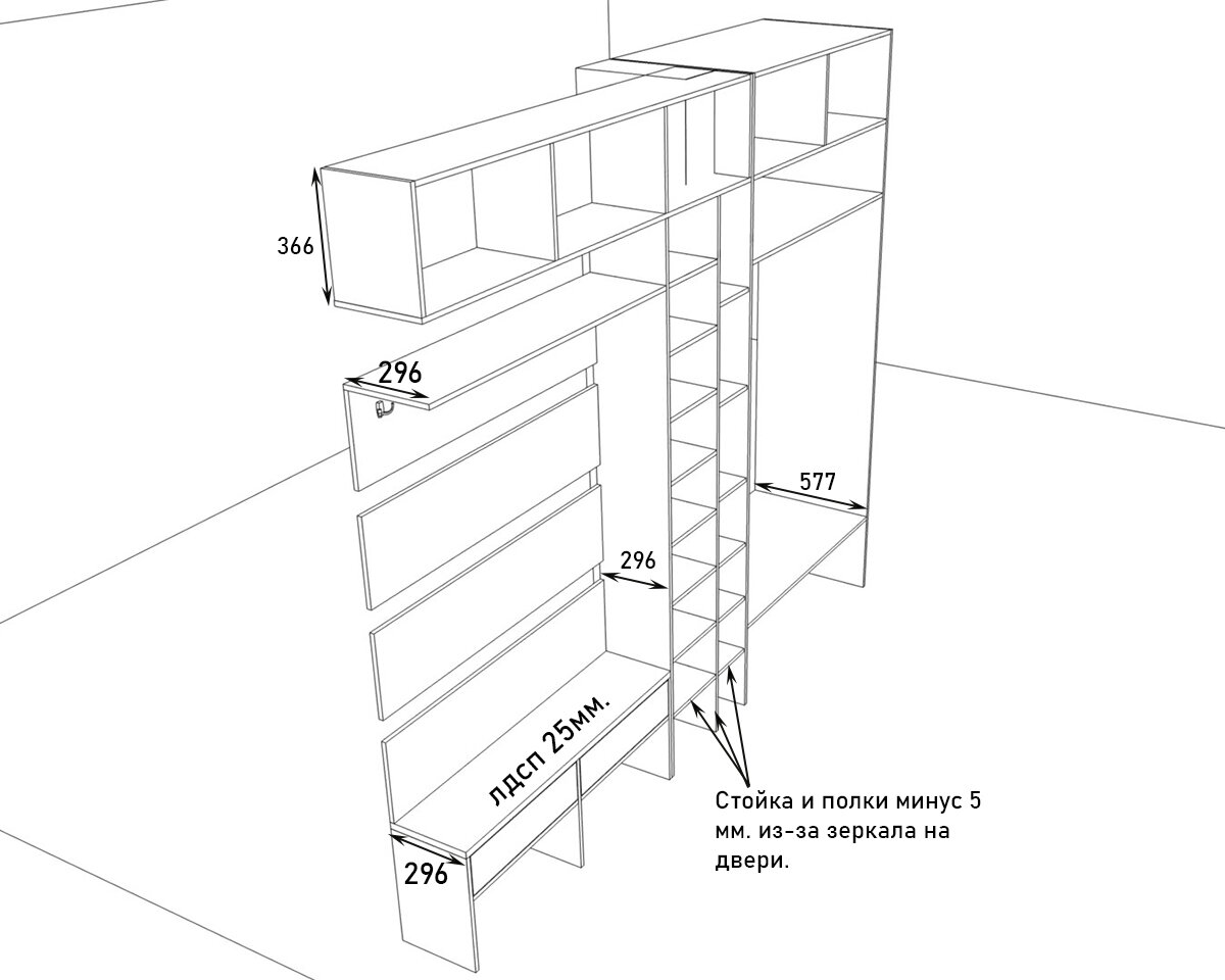Г образный шкаф с распашными дверями конструкция с размерами