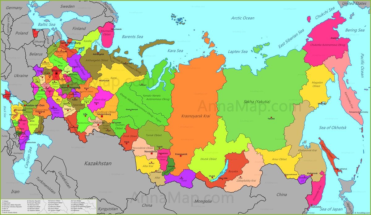 Карта россии и сопредельные государства