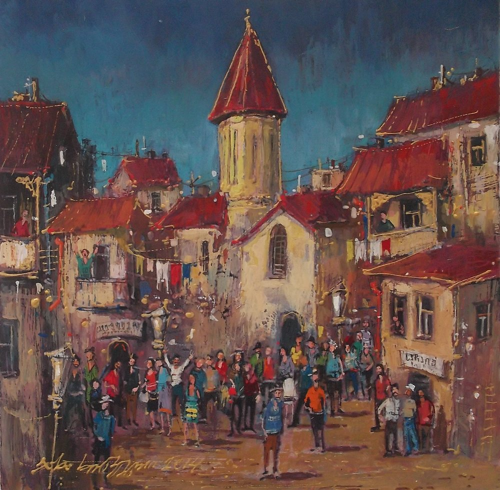 Каха Хинвели. Праздник в старом Тбилиси. Холст, акрил.