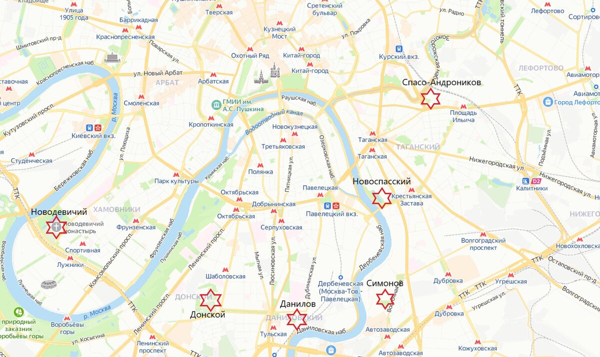 Карта москвы с монастырями