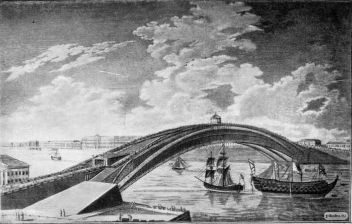Проект моста через Неву Иванв Кулибина, 1776 год