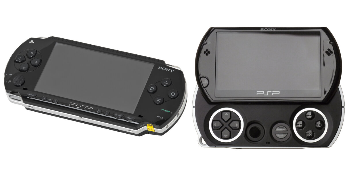 PSP 1000 (слева) и PSP Go (справа). Иллюстрации: Wikimedia Commons📷
