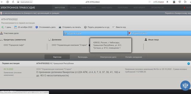    Скриншот с сайта Арбитражного суда Чувашии https://kad.arbitr.ru/