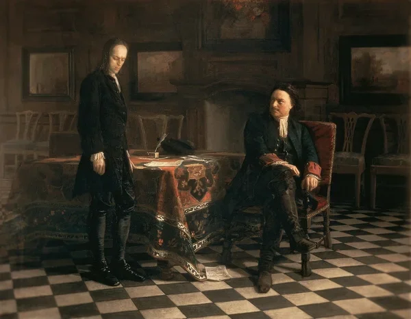 Петр I допрашивает царевича Алексея в Петергофе». Н.Н. Ге, картина 1871 года. (здесь и далее изображения из открытых источников)