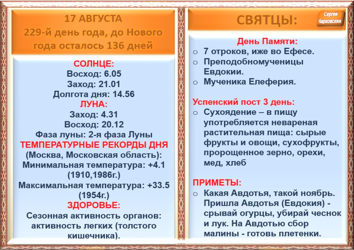 28 Августа праздник приметы