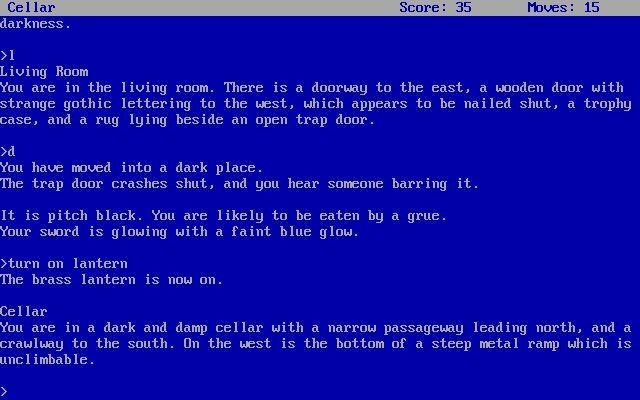Ранние приключенческие игры, такие, как например "Zork" 1980 года выпуска, были чисто текстовыми.