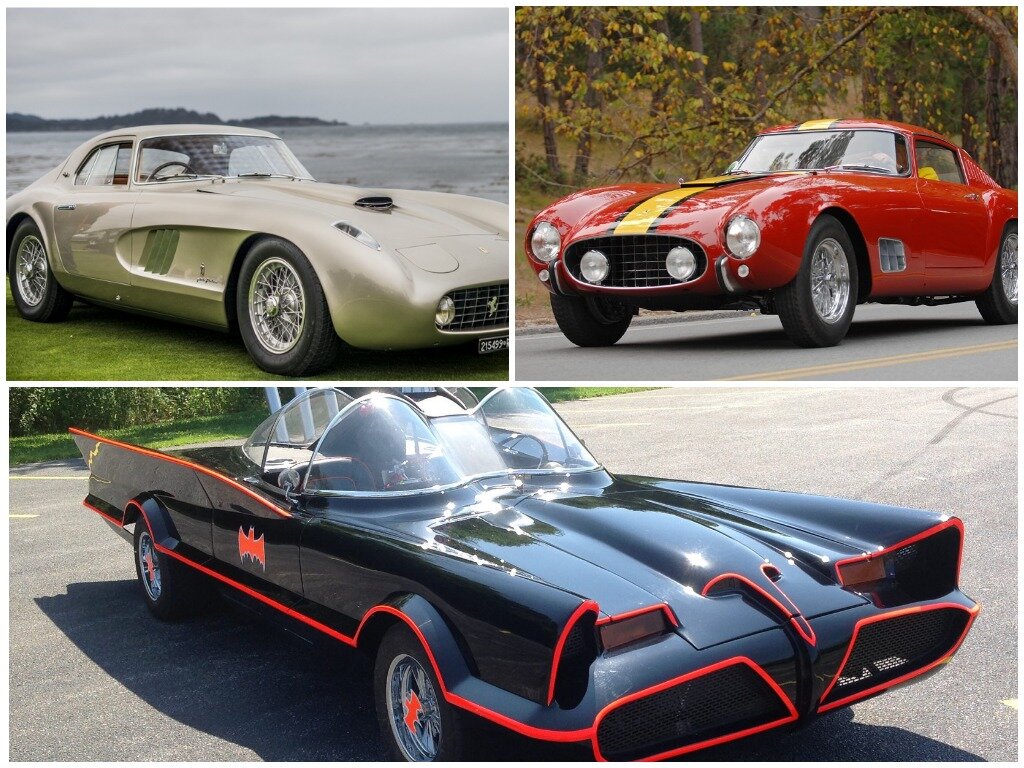 Бэтмобиль, Ferrari 375 MM Pinin Farina, Ferrari 250 GT LWB Berlinetta. Фото: mecum.com, cz.pinterest.com, conceptcarz.com