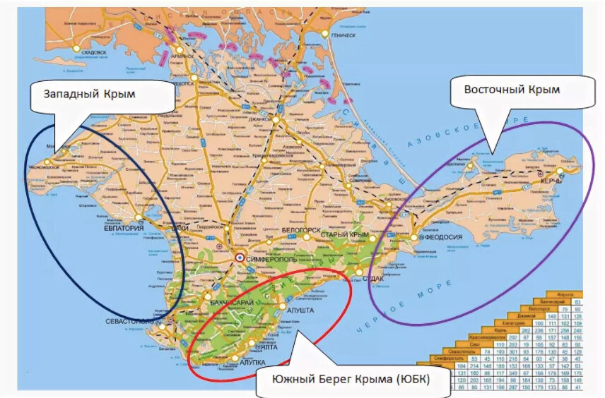 Карта крымского побережья с городами