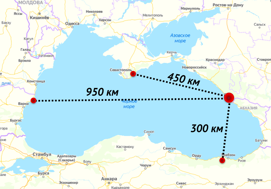 Сколько километров от сочи до крыма