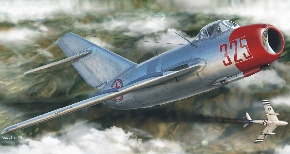 Рисунок самолета МиГ-15. Автор: Kateřina Borecká. Источник: http://warwall.ru/ 