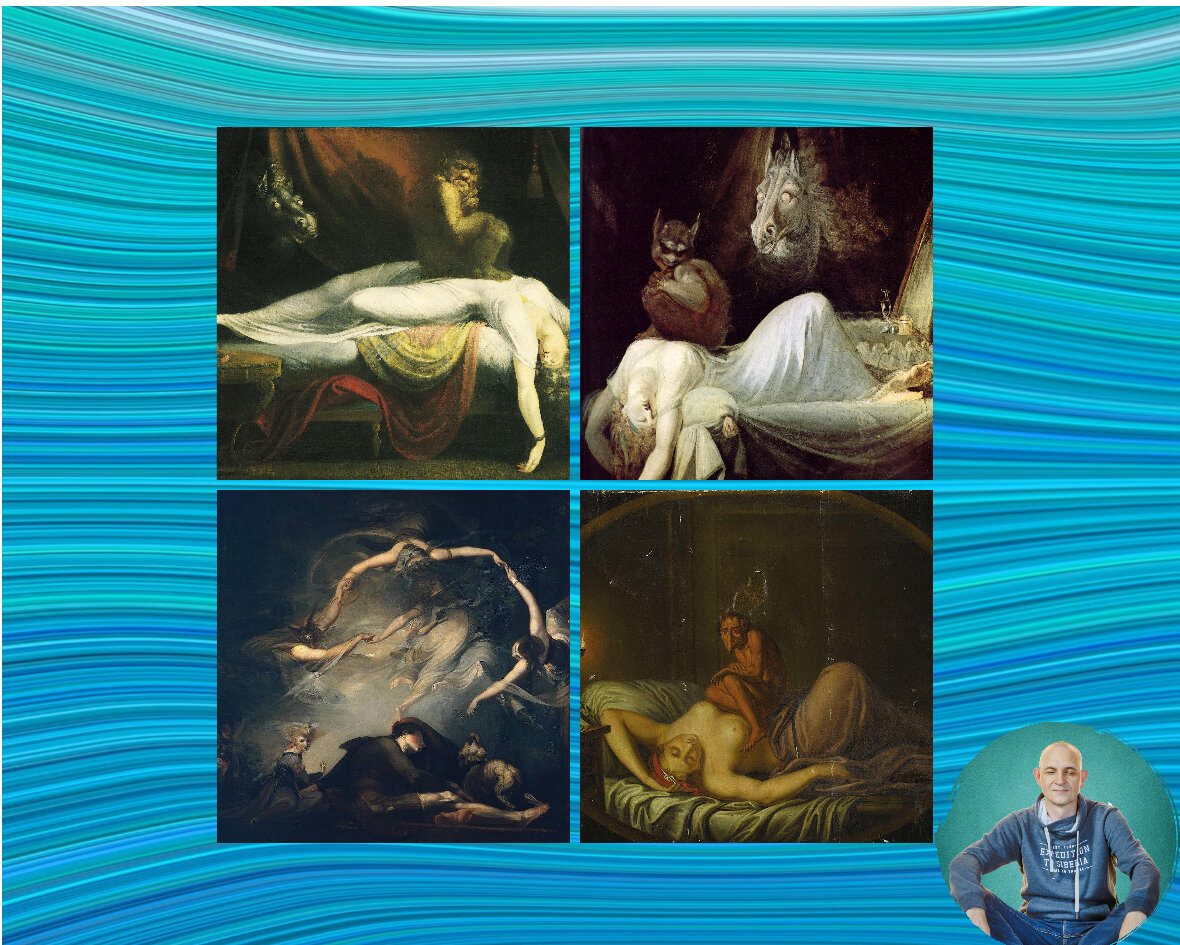 Коллаж сделан на crello.com на основе репродукций  художника И. Г. Фюсли и моей фото.