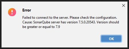 SonarQube: Failed to connect to the server. Please check the configuration. 