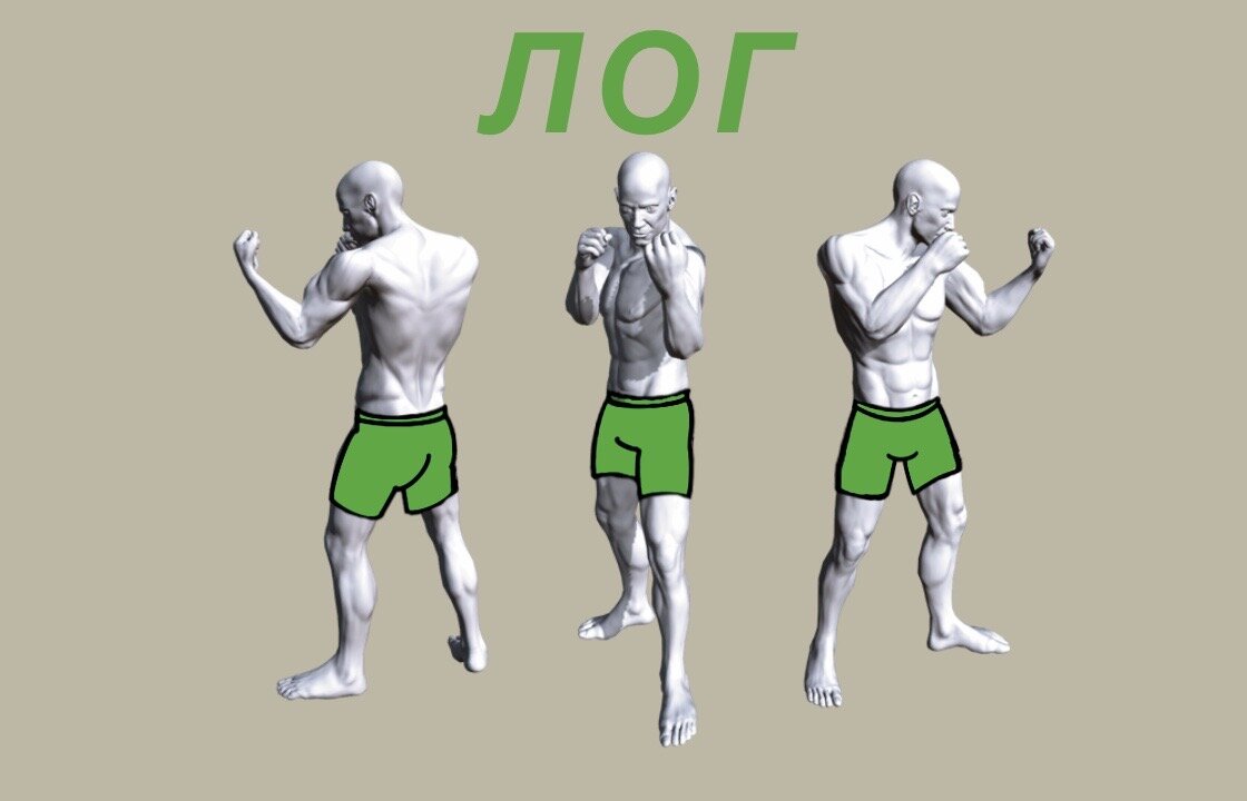 Схема удара снизу ближней-левой рукой в голову (ЛОГ) из боковой стойки 