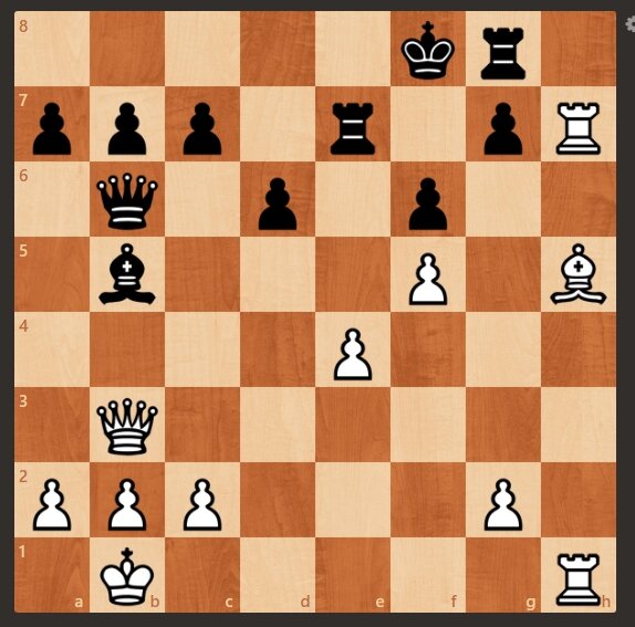 Фрагмент шахматной партии Крылов - Тарасов, 1969 год. Материально равная позиция. Но белые начинают и ставят мат в 3 хода. Подписывайтесь на канал ставьте лайк.-2