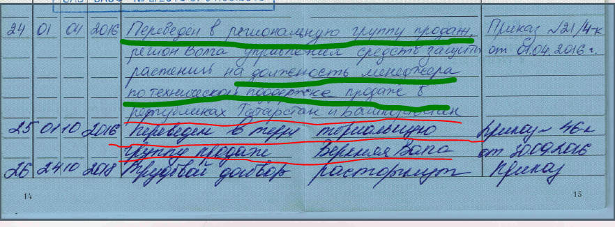 Записи в трудовой книжке. 