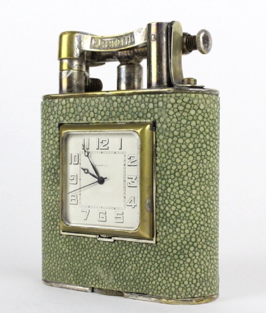 Alfred Dunhill, зажигалка-часы, корпус обтянут шагреневой кожей (кожа акулы), 1935. Pullman Gallery, Лондон, официальный сайт - www.pullmangallery.com