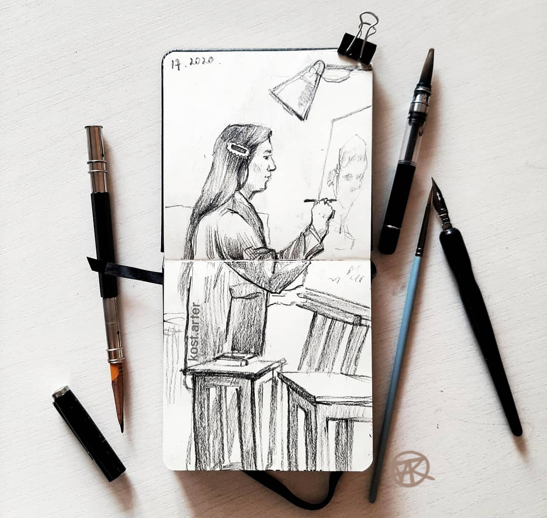 Набросок студентки за работой