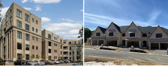 Источник: Zillow.com. На обоих фотографиях таунхауc. Один выглядит как типичная квартира, а другой как дом у которого общие стены с соседями.