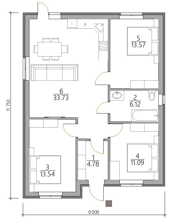 Планировка дома 9 на 11 одноэтажный с 3 спальнями