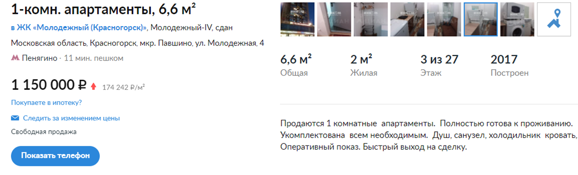 Московская область. 2 квадратных метра жилой площади  