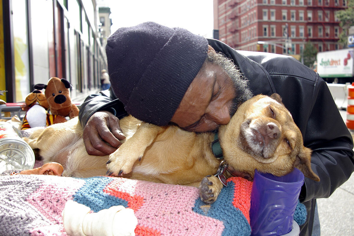 Бездомный с животным. Источник фото: Яндекс.Картинки