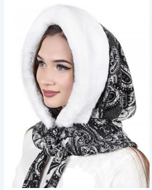 капор Скарлет, мех кролика, текстиль, 1990 рублей