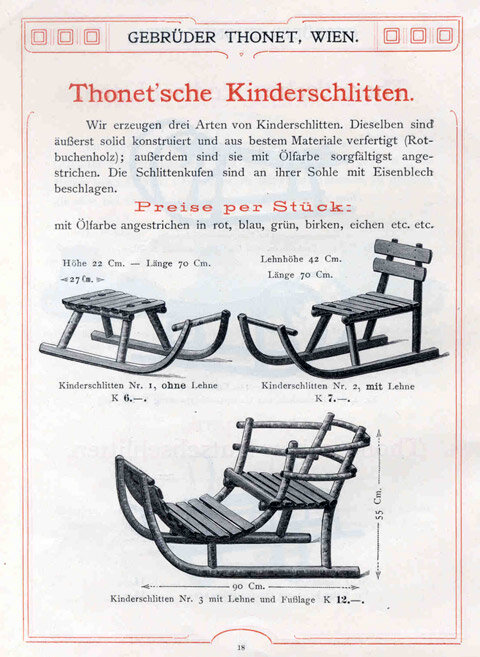 Модели детских санок предприятия "Братья Тонет"