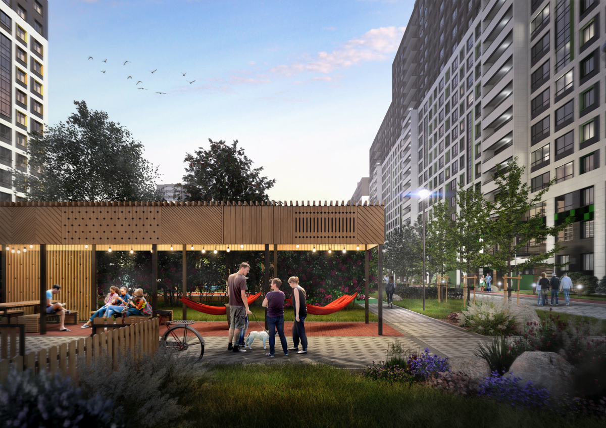 Аллеи из сирени, беседки, гамаки и мини-огород для жильцов —  такими будут дворы в ЖК «Урбанист»